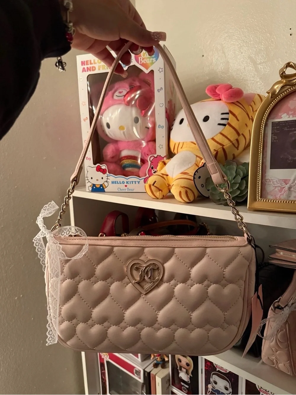 Juicy Couture Pink Quilted Heart Shoulder Bag with Matching Wallet